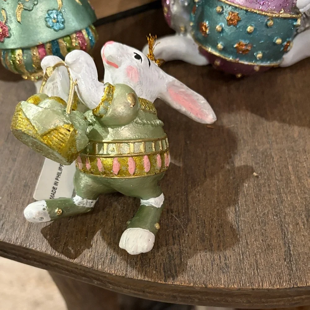 Set of 3 Hand-Painted Bunny Ornaments/NWT